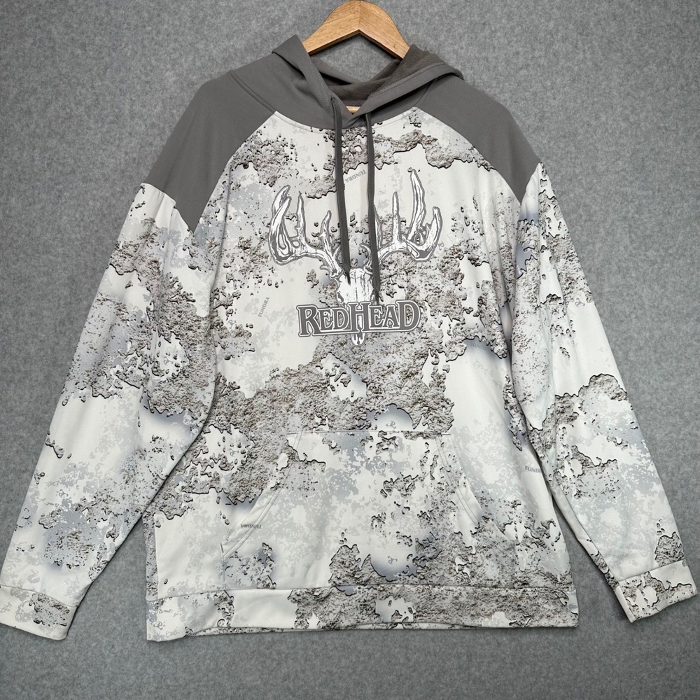 RedHead Mens XL Tundra Snow Camo Deer Skull Hoodie Grey White Hunting Sweatshirt